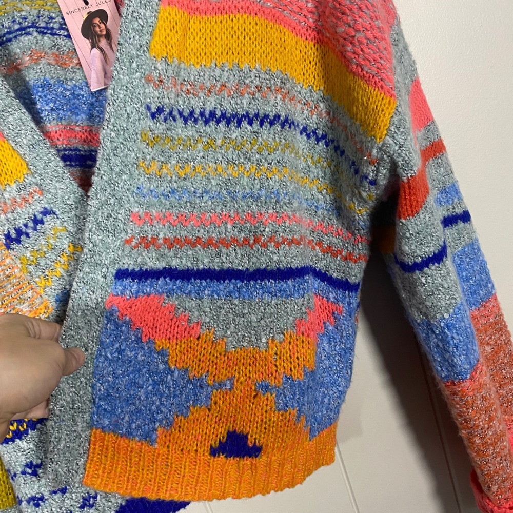 NWT Sincerely Jules Patchwork Open Front Knit Car… - image 2